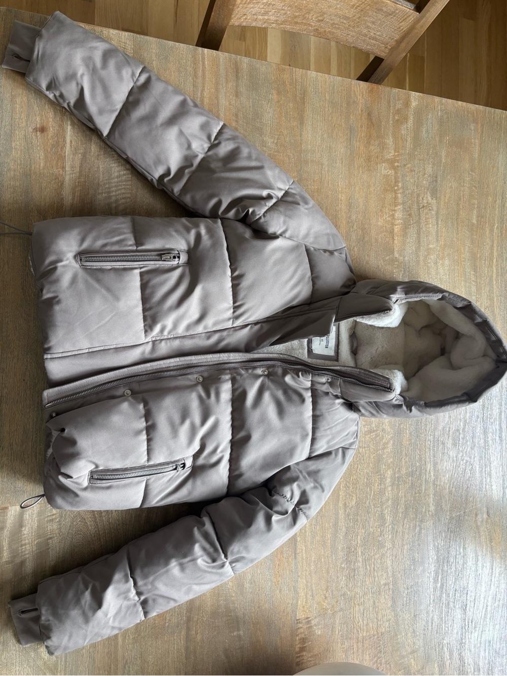 XS Hollister Hooded Puffer Jacket - Taupe